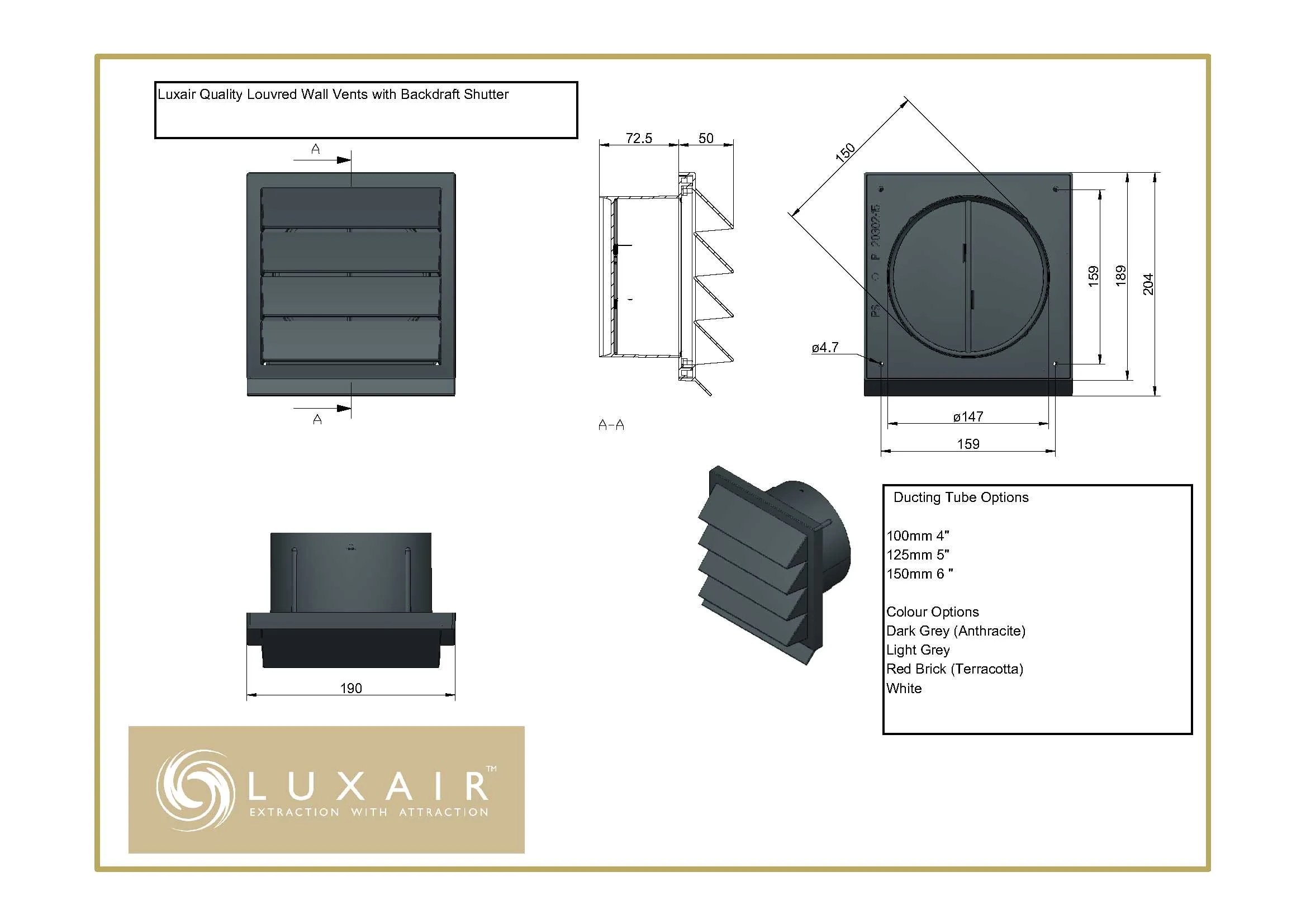 Louvred External Wall Vents - Various Colours - Epcleanlux