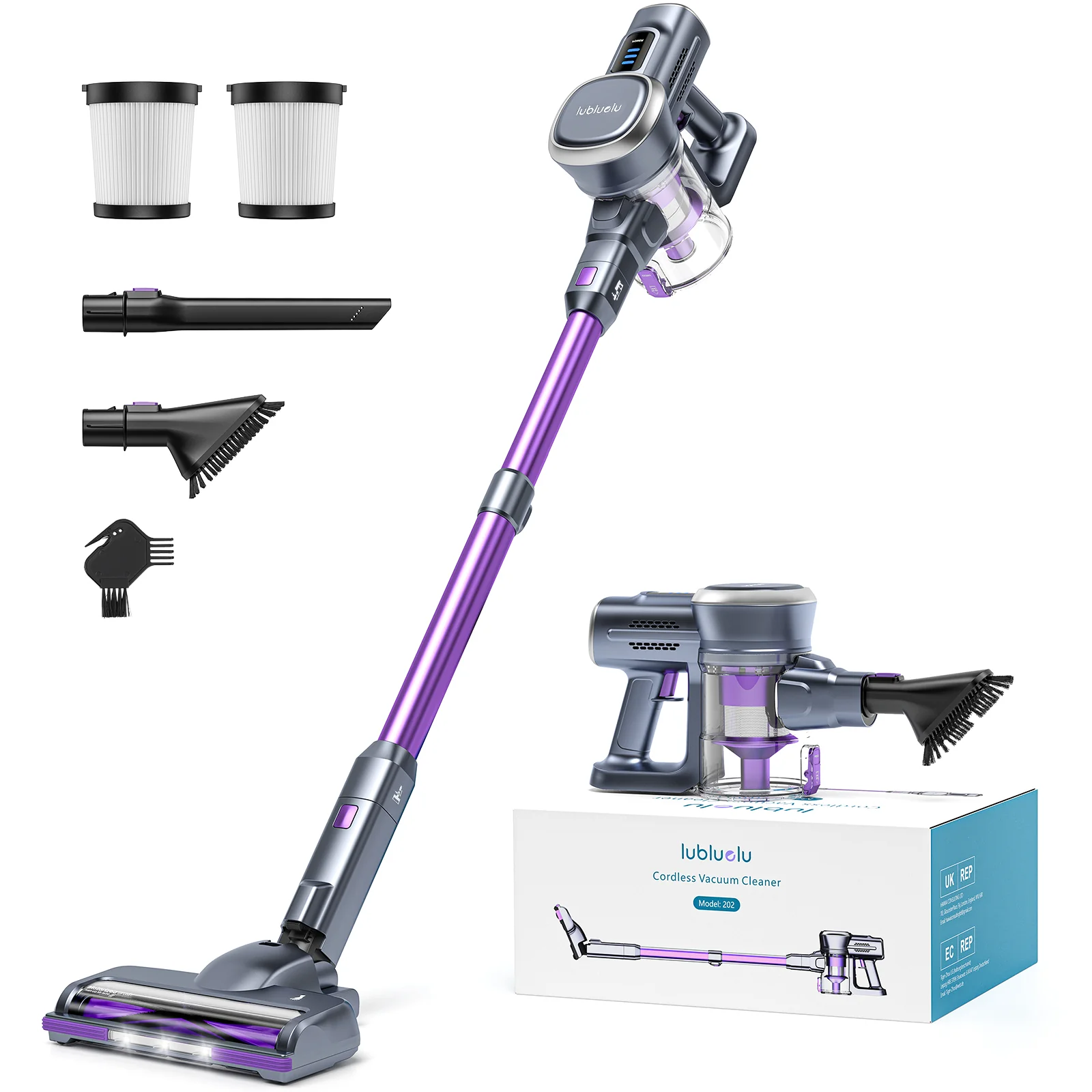 lubluelu 202 - Self-Standing Cordless Vacuum Cleaner with powerful suction 25KPa - Epcleanlux